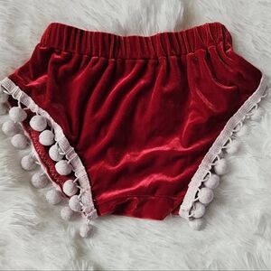 Charming Red Velvet Diaper Cover with Pom-Poms